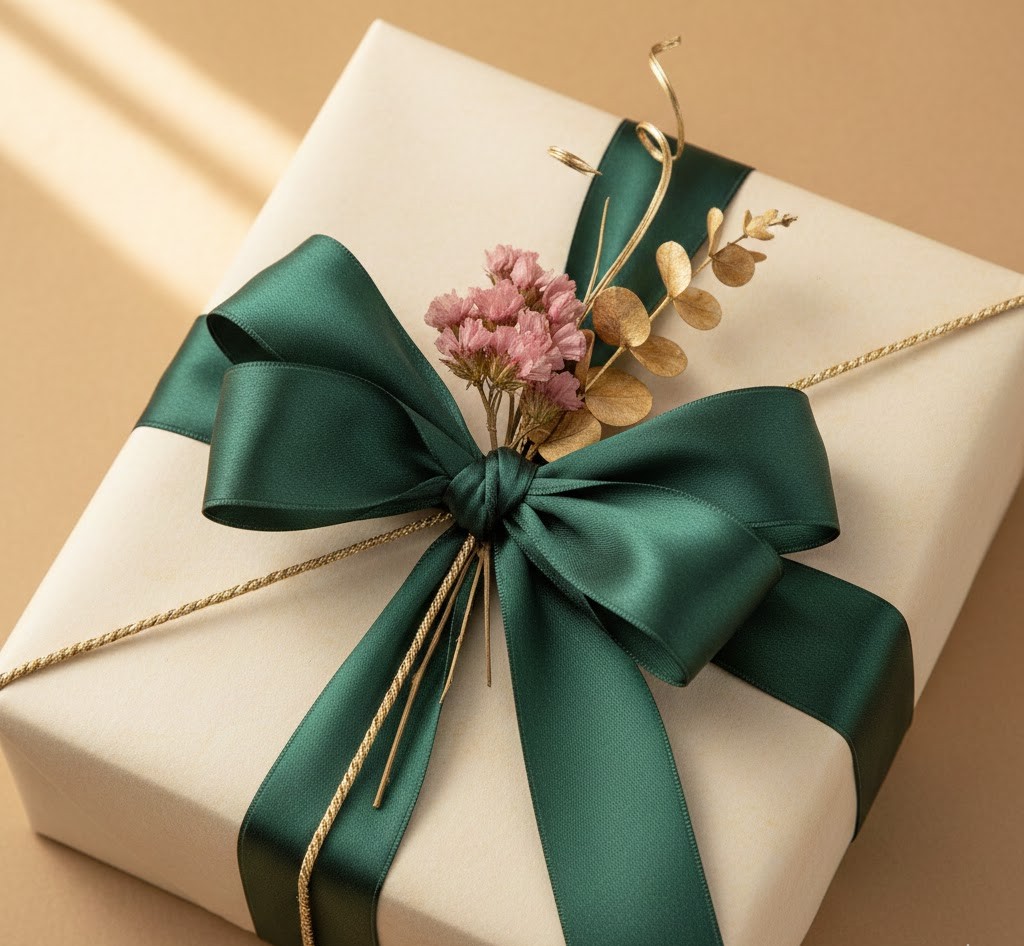 Handgjord paketinslagning med botaniska element