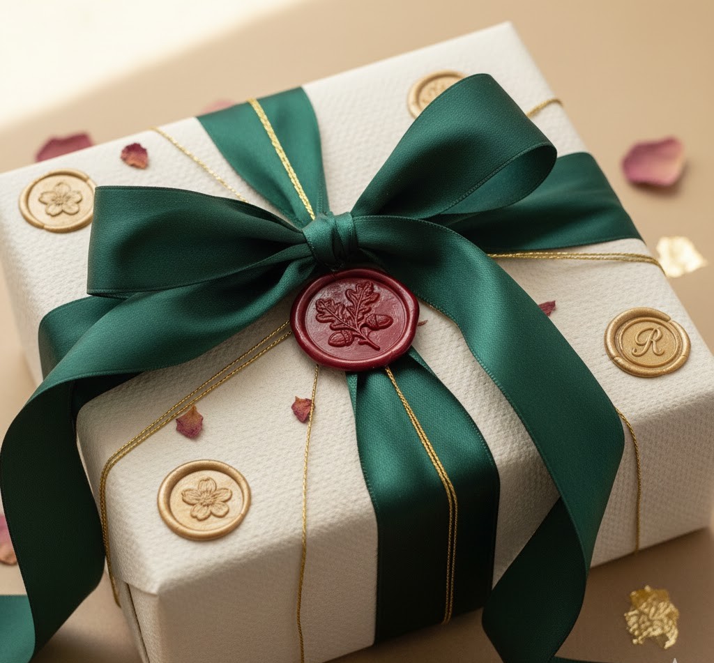 Silkesband och vaxsigill på paket