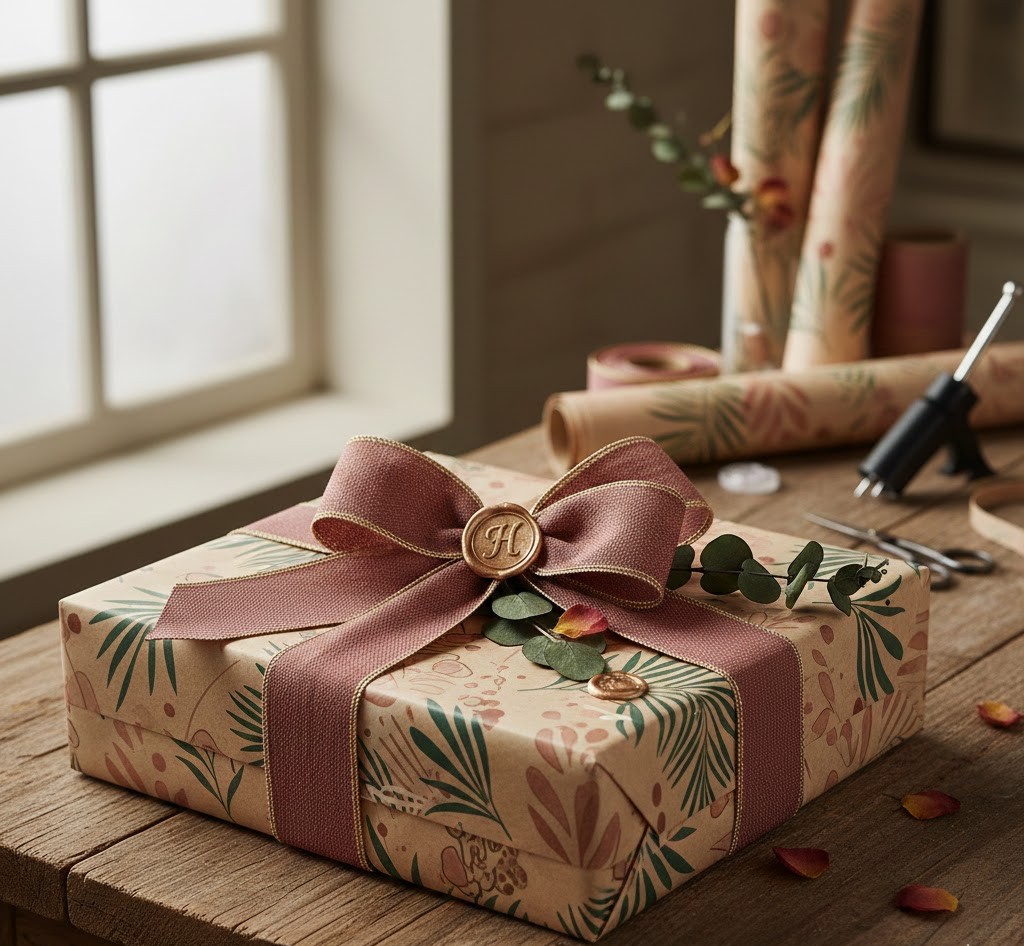 Klassisk paketinslagning med silkesband