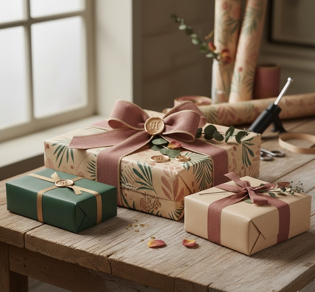 Bröllopsgåvor med elegant inslagning